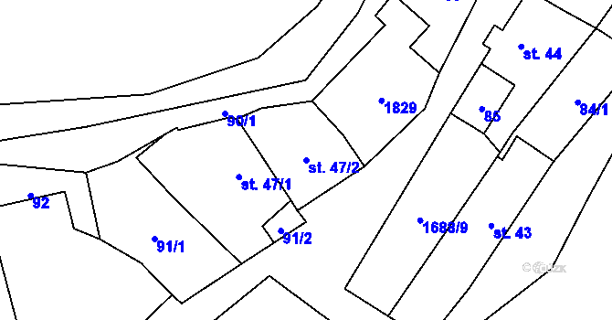 Parcela st. 47/2 v KÚ Vědlice, Katastrální mapa