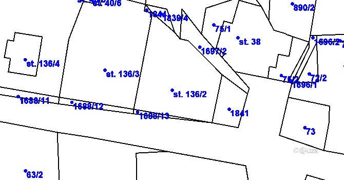 Parcela st. 136/2 v KÚ Vědlice, Katastrální mapa