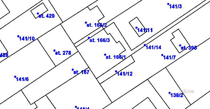 Parcela st. 166/1 v KÚ Vědomice, Katastrální mapa