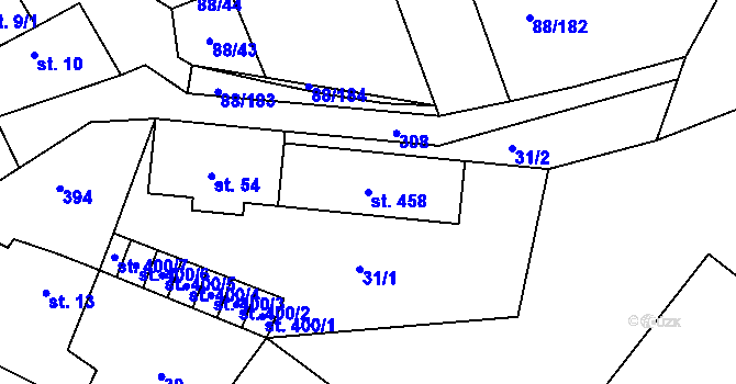 Parcela st. 458 v KÚ Vědomice, Katastrální mapa