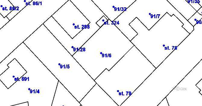 Parcela st. 91/6 v KÚ Vědomice, Katastrální mapa