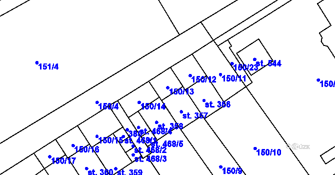 Parcela st. 150/13 v KÚ Vědomice, Katastrální mapa