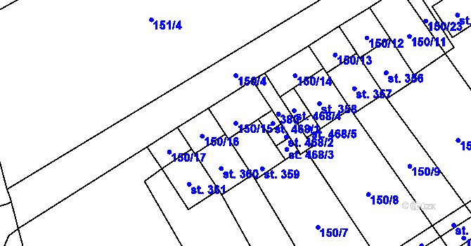 Parcela st. 150/15 v KÚ Vědomice, Katastrální mapa