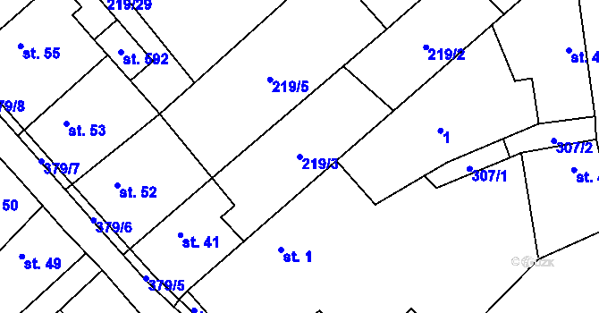 Parcela st. 219/3 v KÚ Vědomice, Katastrální mapa