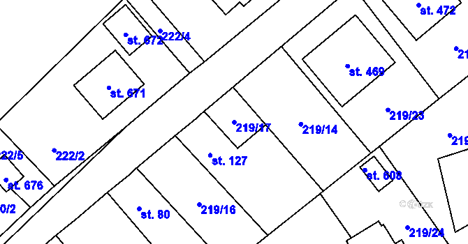 Parcela st. 219/17 v KÚ Vědomice, Katastrální mapa