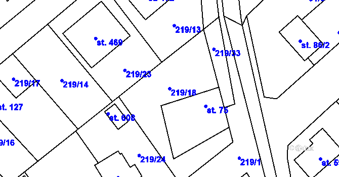 Parcela st. 219/18 v KÚ Vědomice, Katastrální mapa
