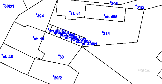 Parcela st. 400/1 v KÚ Vědomice, Katastrální mapa