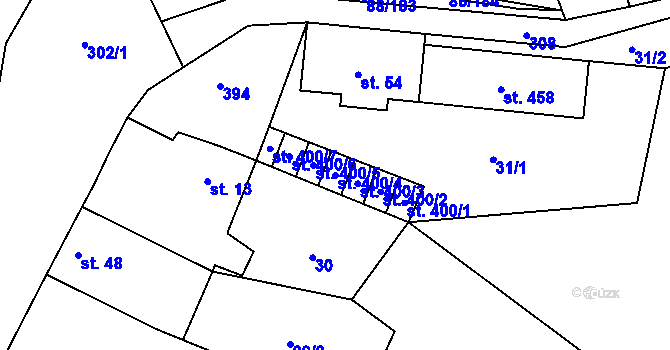 Parcela st. 400/4 v KÚ Vědomice, Katastrální mapa