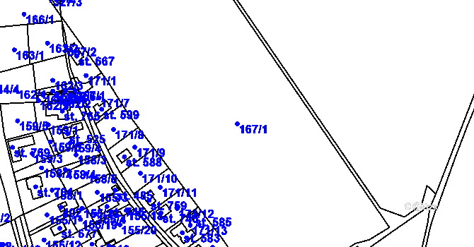Parcela st. 167/1 v KÚ Vědomice, Katastrální mapa