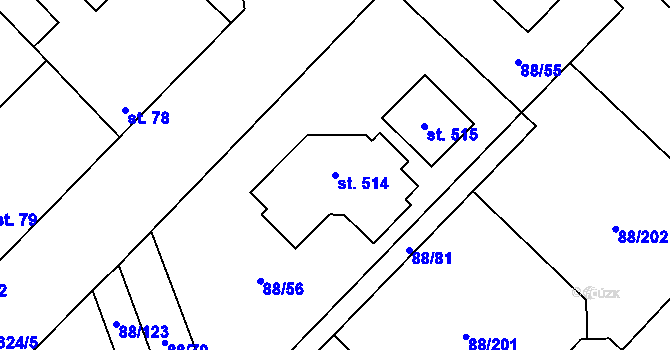 Parcela st. 514 v KÚ Vědomice, Katastrální mapa