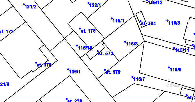 Parcela st. 573 v KÚ Vědomice, Katastrální mapa