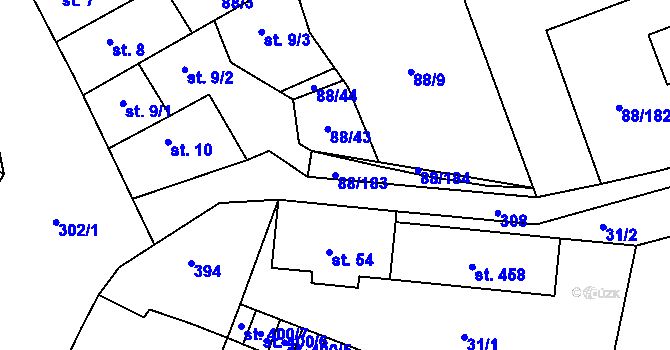 Parcela st. 88/183 v KÚ Vědomice, Katastrální mapa