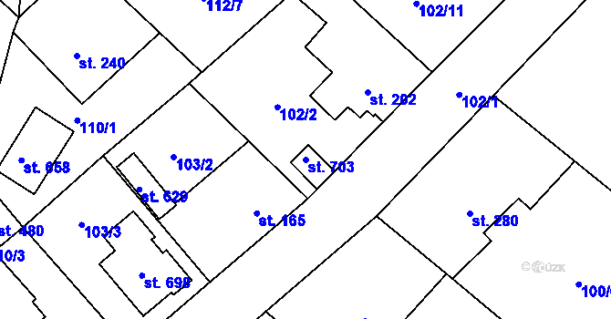 Parcela st. 703 v KÚ Vědomice, Katastrální mapa