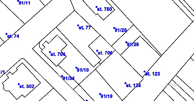 Parcela st. 706 v KÚ Vědomice, Katastrální mapa