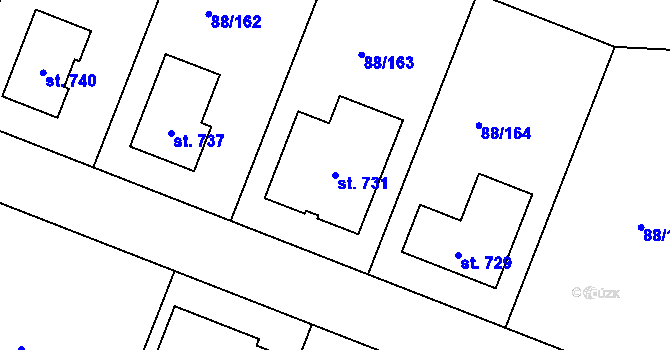 Parcela st. 731 v KÚ Vědomice, Katastrální mapa