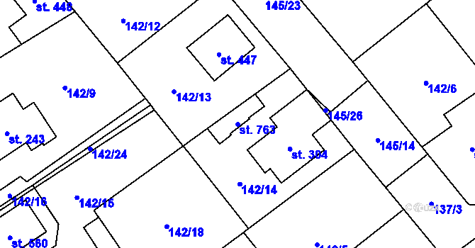 Parcela st. 763 v KÚ Vědomice, Katastrální mapa