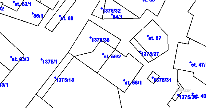 Parcela st. 56/2 v KÚ Vedrovice, Katastrální mapa