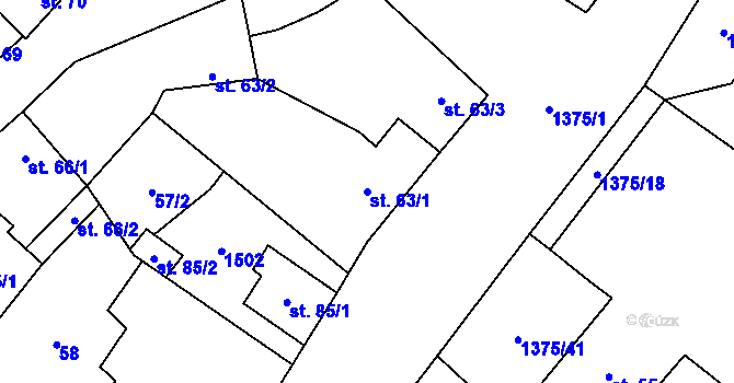 Parcela st. 63/1 v KÚ Vedrovice, Katastrální mapa