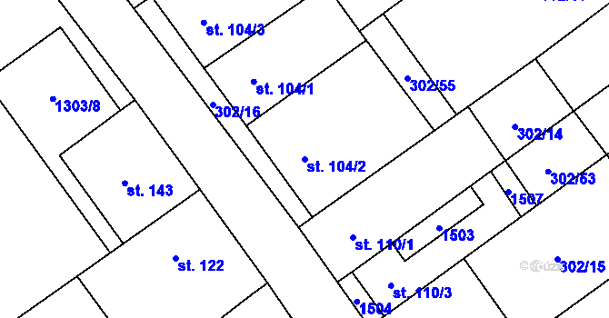 Parcela st. 104/2 v KÚ Vedrovice, Katastrální mapa