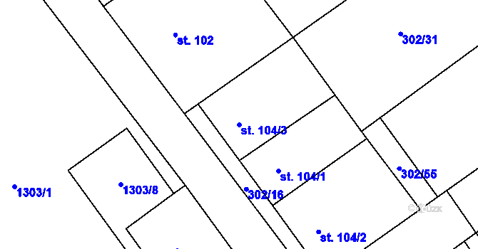 Parcela st. 104/3 v KÚ Vedrovice, Katastrální mapa
