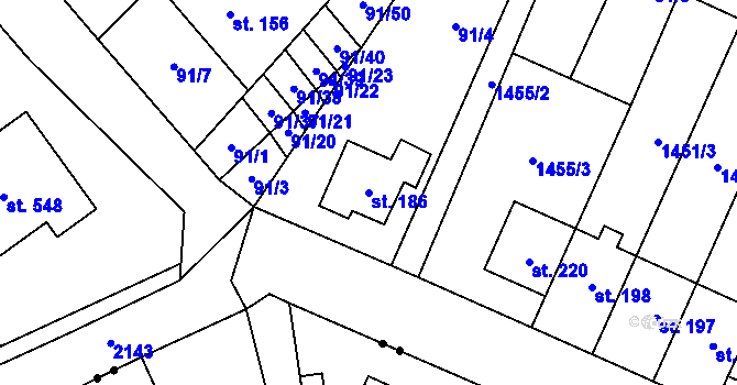 Parcela st. 186 v KÚ Vedrovice, Katastrální mapa
