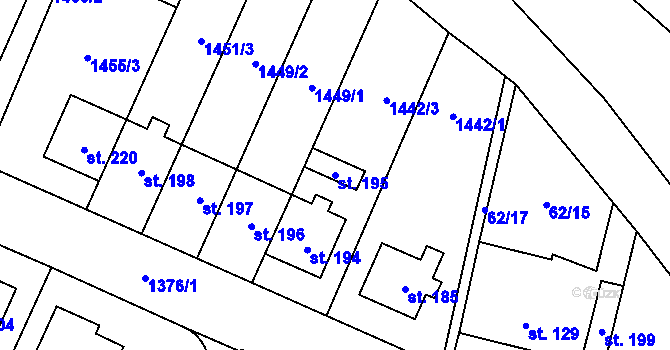 Parcela st. 195 v KÚ Vedrovice, Katastrální mapa