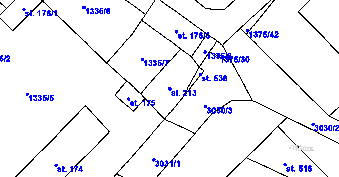 Parcela st. 213 v KÚ Vedrovice, Katastrální mapa