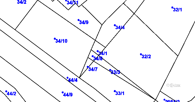Parcela st. 34/1 v KÚ Vedrovice, Katastrální mapa