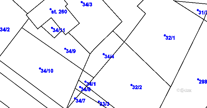 Parcela st. 34/4 v KÚ Vedrovice, Katastrální mapa