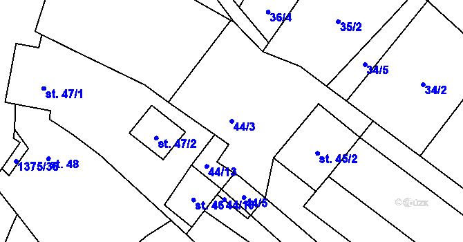 Parcela st. 44/3 v KÚ Vedrovice, Katastrální mapa