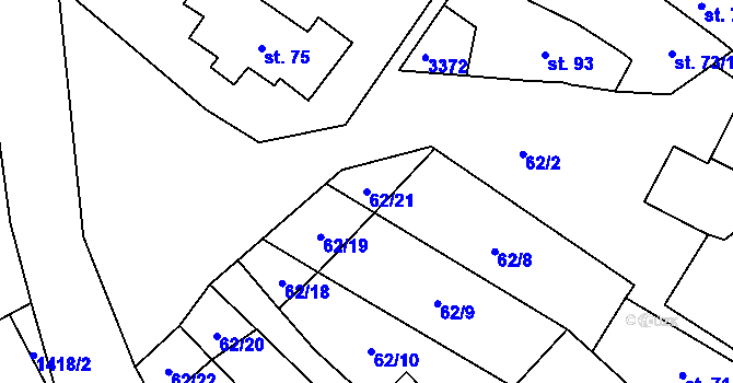 Parcela st. 62/21 v KÚ Vedrovice, Katastrální mapa