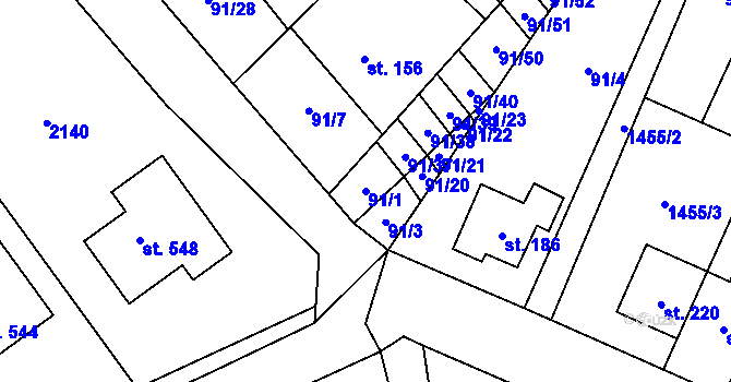 Parcela st. 91/1 v KÚ Vedrovice, Katastrální mapa