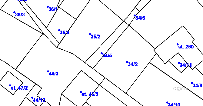 Parcela st. 34/5 v KÚ Vedrovice, Katastrální mapa