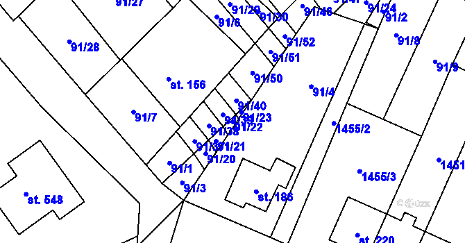 Parcela st. 91/22 v KÚ Vedrovice, Katastrální mapa