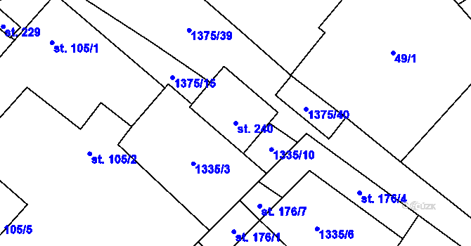 Parcela st. 240 v KÚ Vedrovice, Katastrální mapa