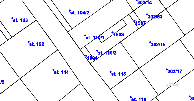 Parcela st. 110/3 v KÚ Vedrovice, Katastrální mapa