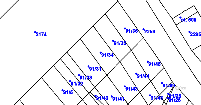 Parcela st. 91/34 v KÚ Vedrovice, Katastrální mapa