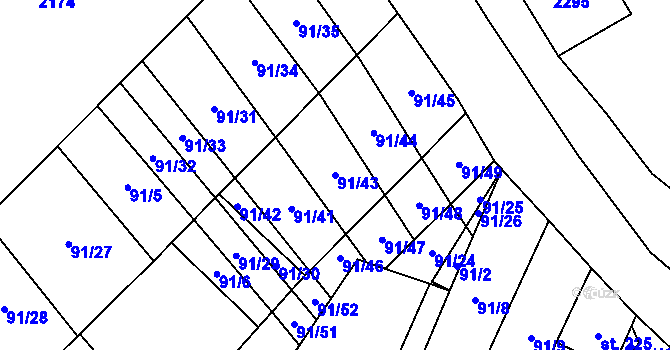 Parcela st. 91/43 v KÚ Vedrovice, Katastrální mapa
