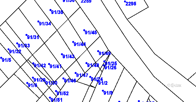 Parcela st. 91/49 v KÚ Vedrovice, Katastrální mapa