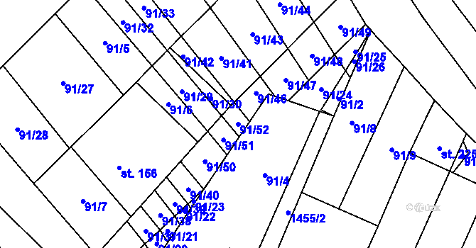 Parcela st. 91/52 v KÚ Vedrovice, Katastrální mapa