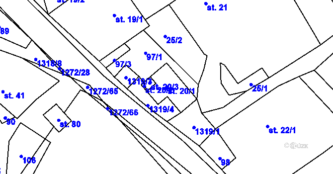 Parcela st. 20/1 v KÚ Věchnov, Katastrální mapa