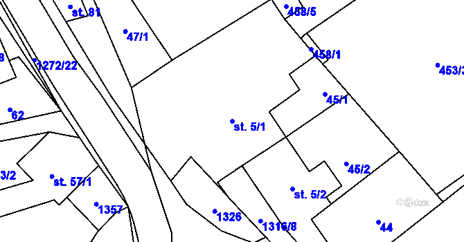 Parcela st. 5/1 v KÚ Věchnov, Katastrální mapa