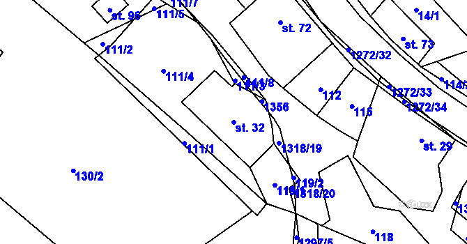 Parcela st. 32 v KÚ Věchnov, Katastrální mapa