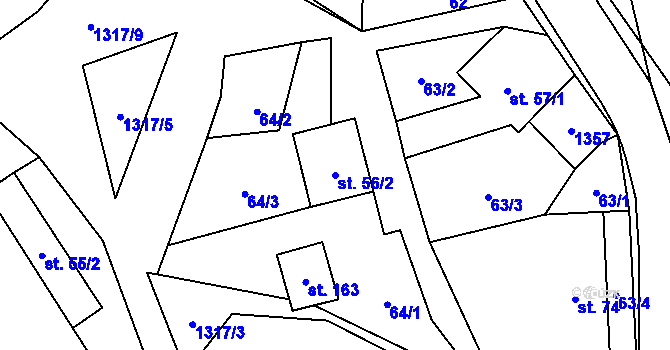 Parcela st. 56/2 v KÚ Věchnov, Katastrální mapa