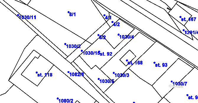 Parcela st. 92 v KÚ Věchnov, Katastrální mapa