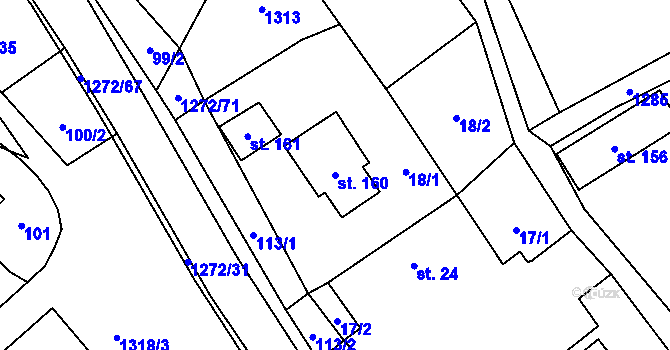 Parcela st. 160 v KÚ Věchnov, Katastrální mapa