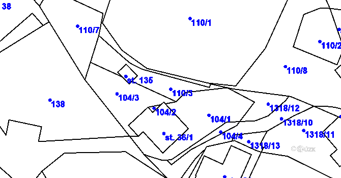 Parcela st. 110/3 v KÚ Věchnov, Katastrální mapa