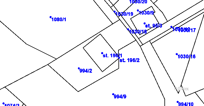 Parcela st. 196/1 v KÚ Věchnov, Katastrální mapa