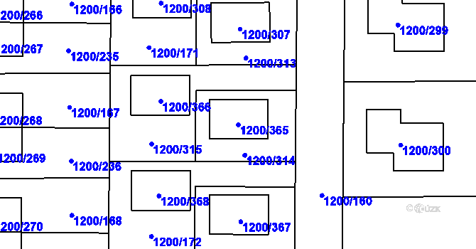 Parcela st. 1200/365 v KÚ Vejprnice, Katastrální mapa