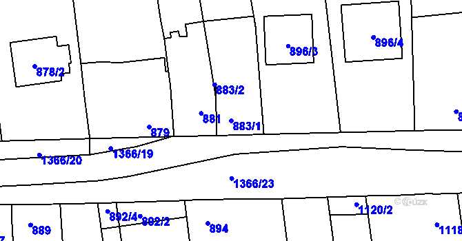 Parcela st. 883/1 v KÚ Vejprnice, Katastrální mapa
